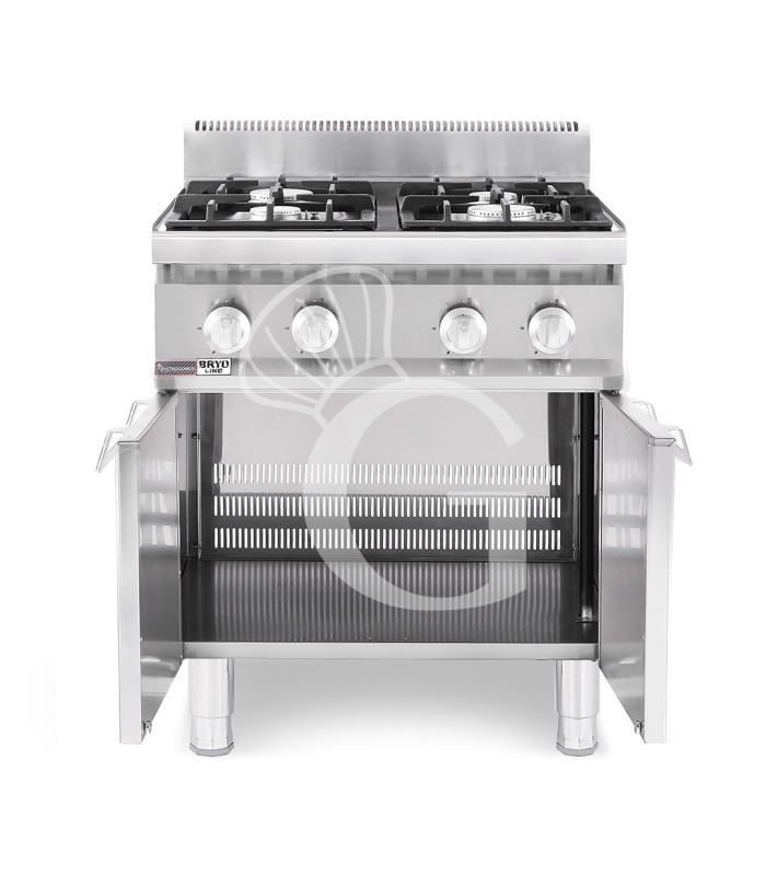 Kit de Cocción Profesional para Restaurante – Horno de Gastronomía, Cocina de Gas de 4 Fuegos y Freidora de Gas de 20 Litros