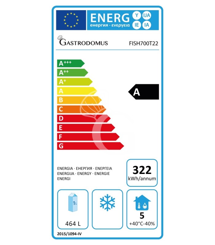 Armario refrigerado ventilado para pescado y productos lácteos 2 puertas -5°C/+10°C 700 LT clase de eficiencia energética C