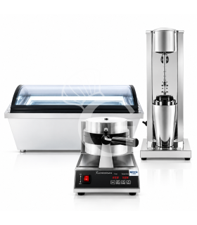Kit profesional para heladería y bar: refrigerador de sobremesa, batidora para batidos y plancha para sándwiches de helado