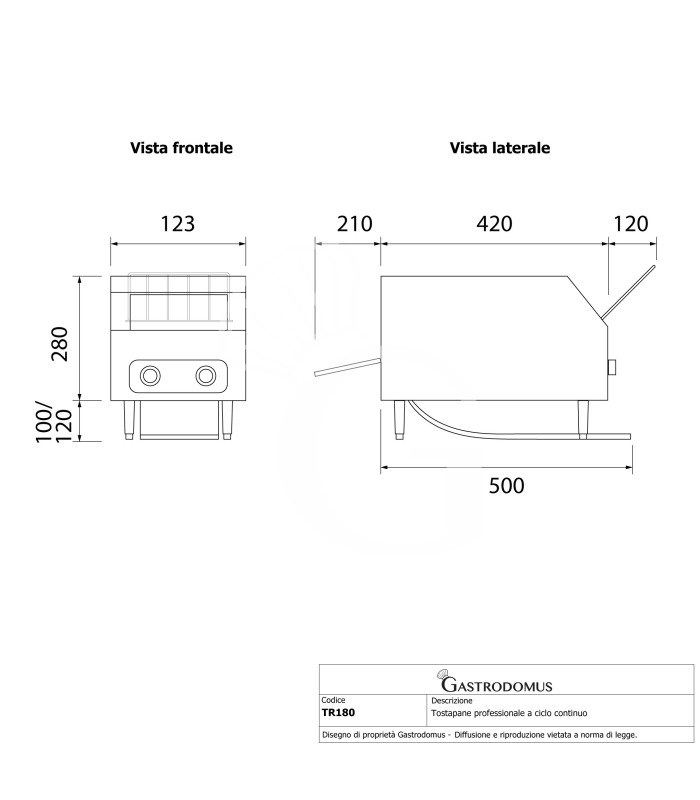 Tostadora profesional de ciclo continuo 150 unidades/h – 1,5 kW, con cajón recogemigas