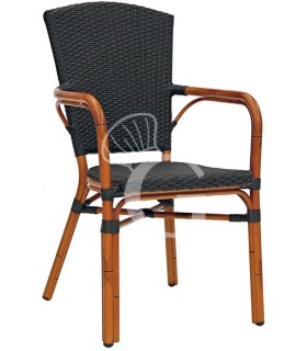 Silla Jungle 2 de aluminio barnizado y bambú, asiento y respaldo de alambre de polietileno