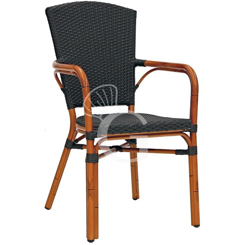 Silla Jungle 2 de aluminio barnizado y bambú, asiento y respaldo de alambre de polietileno