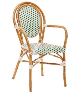 Silla Polly de aluminio barnizado y bambú, revestimiento de alambre de nylon