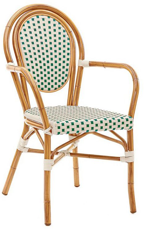 Silla Polly de aluminio barnizado y bambú, revestimiento de alambre de nylon
