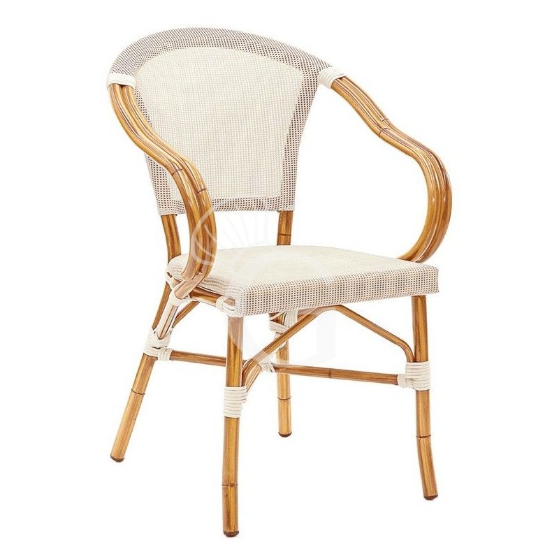 Silla Romance con estructura de aluminio barnizado en bambú, asiento y respaldo en textilene