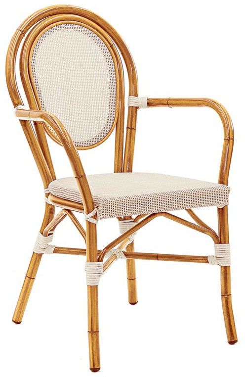 Silla Love con estructura de aluminio barnizado y bambú, asiento y respaldo recubiertos de textilene