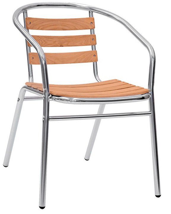 Silla Arco Slim con estructura de aluminio anodizado, asiento y respaldo con listones de roble