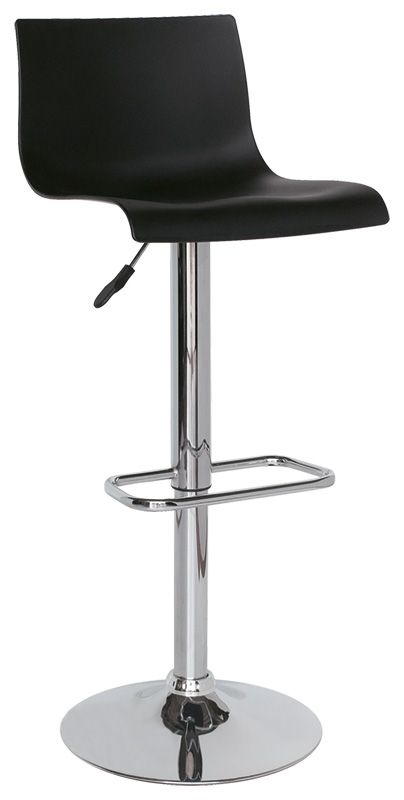 Taburete Silvestro con estructura de acero cromado asiento y respaldo de polipropileno negro