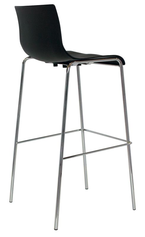 Taburete Odeon con estructura de acero cromado asiento y respaldo de polipropileno