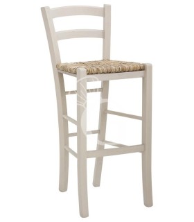 Taburete Countryside con estructura de madera y asiento y respaldo de paja