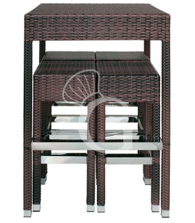 Conjunto de mesa de jardín y 4 taburetes de aluminio, revestimiento de hilo de polietileno, encimera de vidrio templado