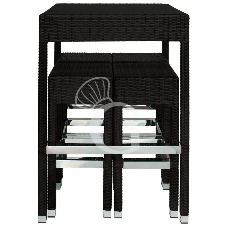 Conjunto de mesa de jardín y 4 taburetes de aluminio, revestimiento de hilo de polietileno, encimera de vidrio templado