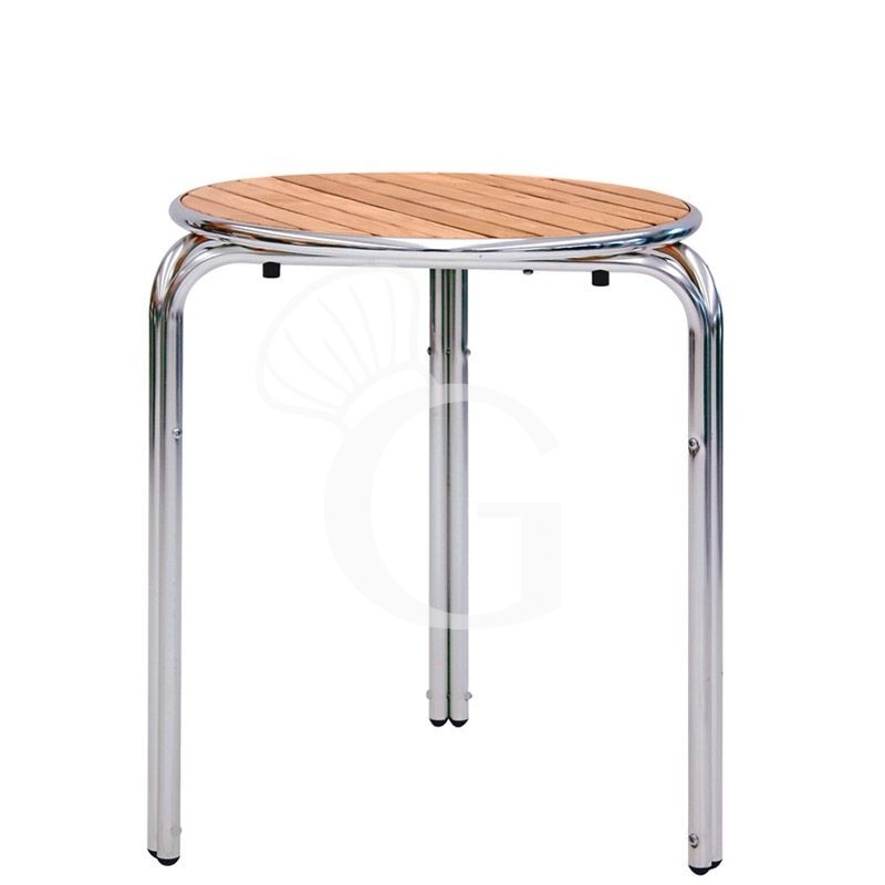 Mesa redonda de exterior diámetro de 600 mm de aluminio y listones de madera