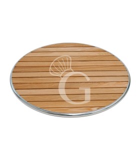 Tablero redondo con listones de madera con bordes de aluminio para exterior - diámetro 700 mm