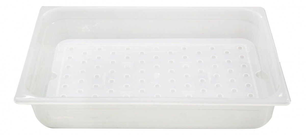 Recipiente de polipropileno con falso fondo para pescado/verduras GN1/1