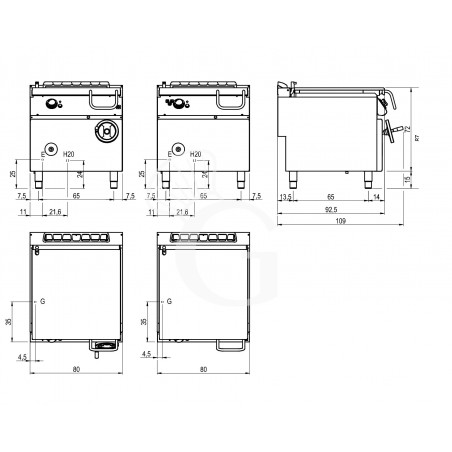 Sartén basculante de gas con apertura automática, capacidad 80 LT L 800 mm x P 900 mm x A 870 mm Sartén basculante de gas con apertura automática, capacidad 80 LT L 800 mm x P 900 mm x A 870 mm