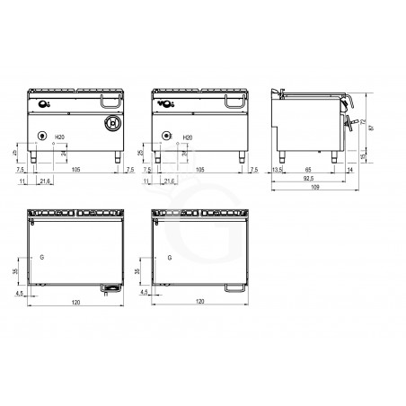 Sartén basculante a gas con apertura automática y capacidad de 120 litros, L 1200 mm x P 900 mm x A 870 mm Sartén basculante a gas con apertura automática y capacidad de 120 litros, L 1200 mm x P 900 mm x A 870 mm