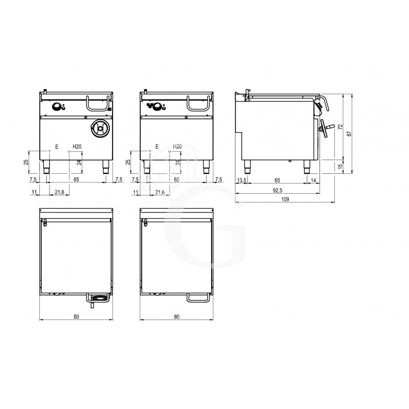 Sartén basculante eléctrica con apertura manual, capacidad de 80 LT A 800 mm x P 900 mm x A 870 mm