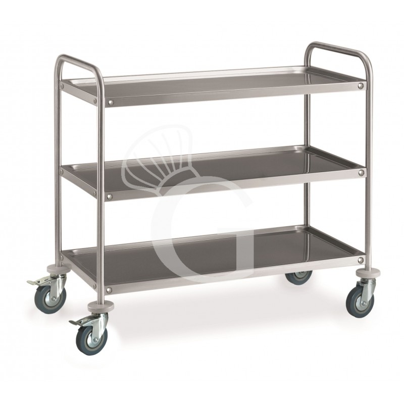 Carro de servicio de acero inoxidable con 3 estantes L 1085 mm x P 690 mm x A 935 mm