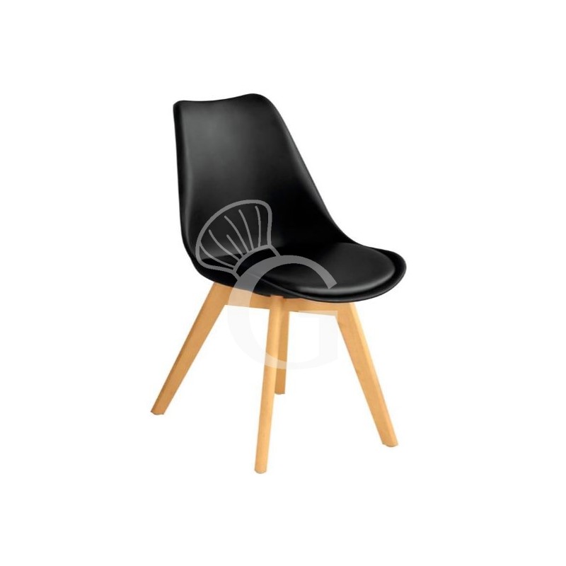 Silla Duck con estructura de madera, asiento y respaldo de polipropileno y cojín de cuero sintético Silla Duck con estructura de madera, asiento y respaldo de polipropileno y cojín de cuero sintético