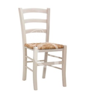 Silla Giuly con estructura y respaldo de madera y asiento de paja