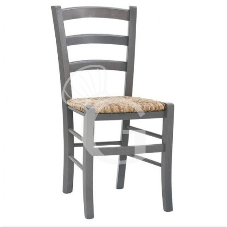 Silla Giuly con estructura y respaldo de madera y asiento de paja Silla Giuly con estructura y respaldo de madera y asiento de paja