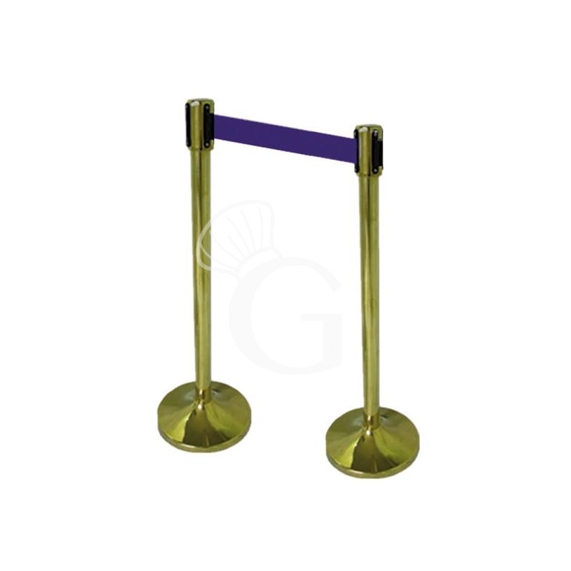 Kit de delimitación de espacios - 2 postes de separación dorados con 2 m de cinta extensible azul