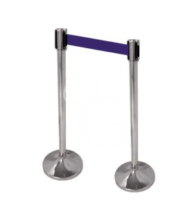 Kit de delimitación de espacios - 2 postes de separación de acero inoxidable pulido con 2 m de cinta extensible azul