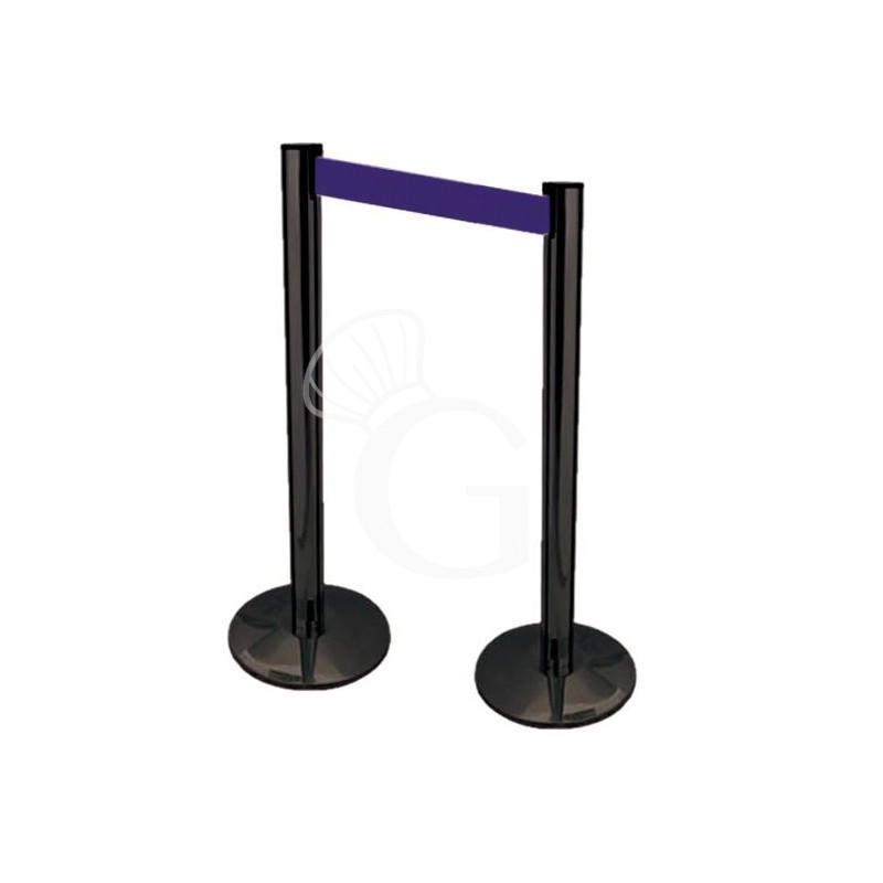 Kit de delimitación de espacios - 2 postes de separación de color negro con 2 m de cinta extensible azul