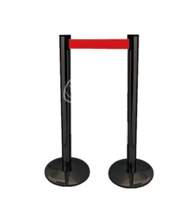 Kit de delimitación de espacios - 2 postes de separación de color negro con 2 m de cinta extensible roja
