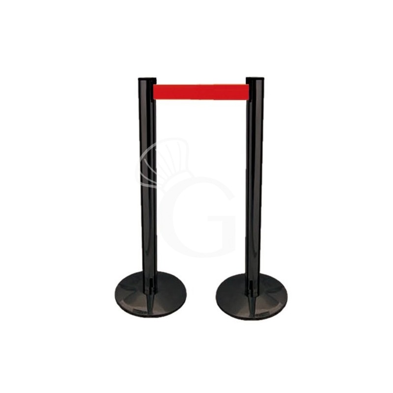 Kit de delimitación de espacios - 2 postes de separación de color negro con 2 m de cinta extensible roja