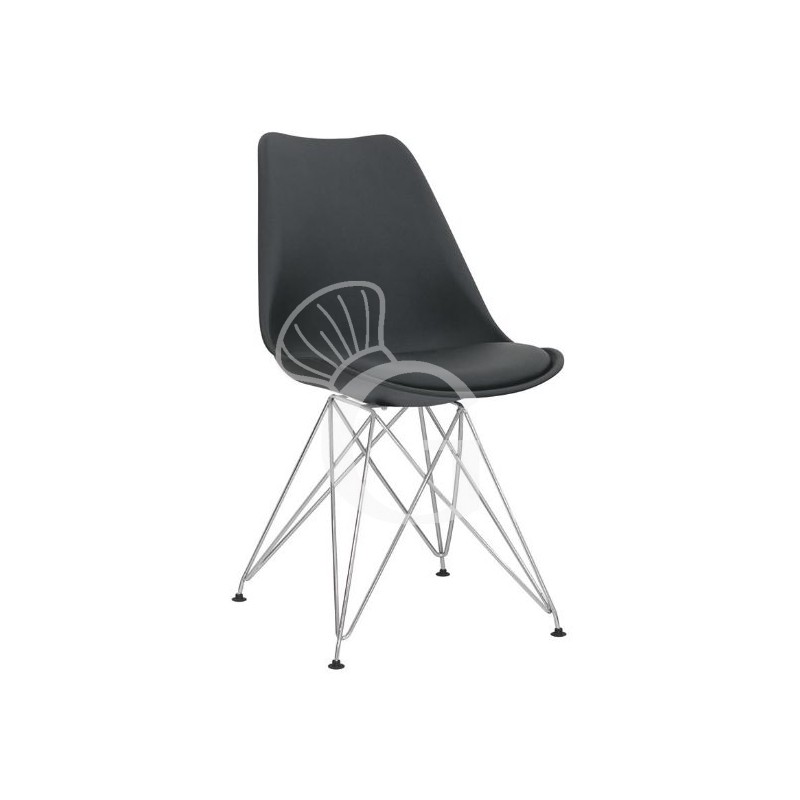 Silla Lerika con estructura de metal cromado, asiento y respaldo de polipropileno, cojín de cuero sintético Silla Lerika con estructura de metal cromado, asiento y respaldo de polipropileno, cojín de cuero sintético
