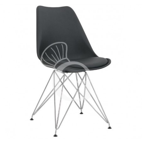 Silla Lerika con estructura de metal cromado, asiento y respaldo de polipropileno, cojín de cuero sintético Silla Lerika con estructura de metal cromado, asiento y respaldo de polipropileno, cojín de cuero sintético