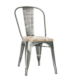 Silla Xerox con estructura y respaldo de metal pintado y barniz transparente y asiento de madera