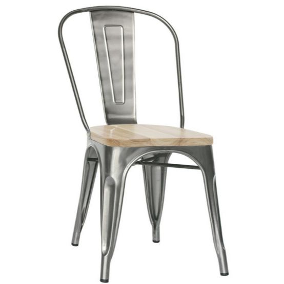 Silla Xerox con estructura y respaldo de metal pintado y barniz transparente y asiento de madera