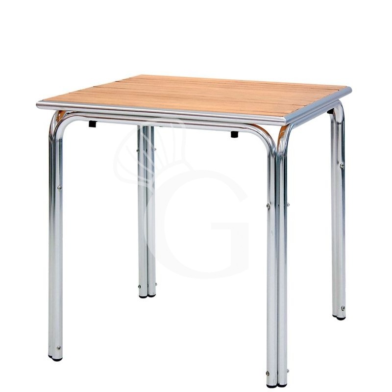 Mesa cuadrada de exterior de aluminio y listones de madera L 700 mm