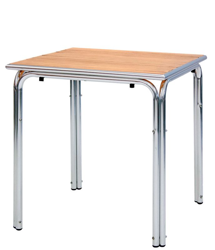 Mesa cuadrada de exterior de aluminio y listones de madera L 800 mm