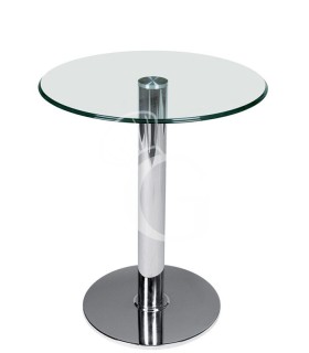 Mesa de interior de acero cromado y encimera de vidrio templado ⌀ 700 mm