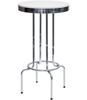 Mesa de interior de acero cromado, pies regulables y encimera de poliéster ⌀ 760 mm