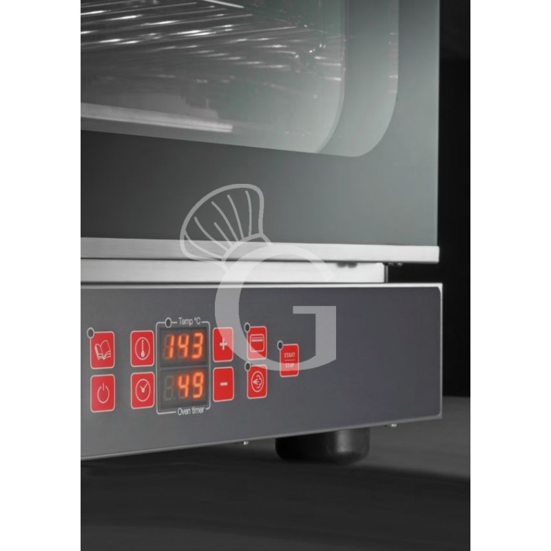 Horno eléctrico de convección para cruasanes, humidificador y grill, puerta abatible, control electrónico, 4 bandejas GN 2/3