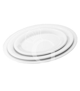 Plato ovalado de melamina extrafuerte con dimensiones L 305 mm x P 232 mm x A 25 mm
