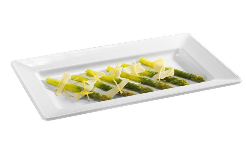 Plato rectangular de melamina con dimensiones L 443 mm x P 221 mm x A 44 mm