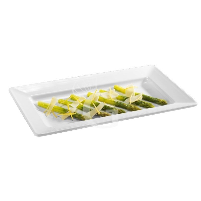 Plato rectangular de melamina con dimensiones L 495 mm x P 272 mm x A 56 mm
