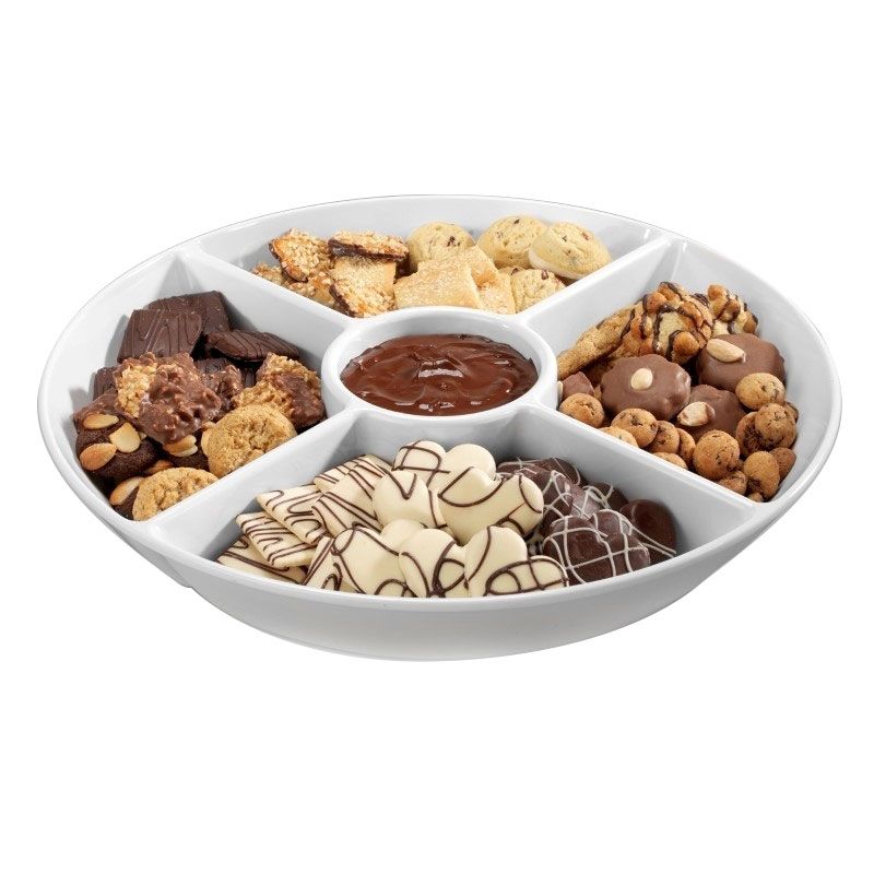 Bandeja de melamina de 5 compartimentos con un diámetro de 380 mm y una altura de 65 mm