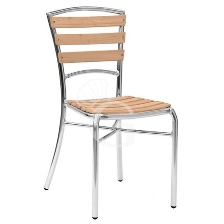 Silla Ibis con estructura de aluminio anodizado, asiento y respaldo con listones de roble Silla Ibis con estructura de aluminio anodizado, asiento y respaldo con listones de roble