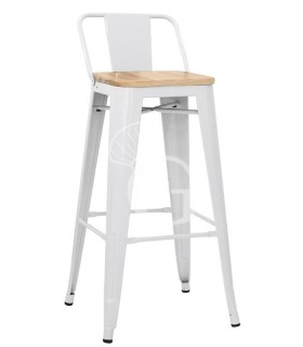 Taburete Twist con estructura y respaldo de metal pintado y asiento de madera
