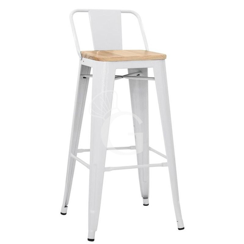 Taburete Twist con estructura y respaldo de metal pintado y asiento de madera