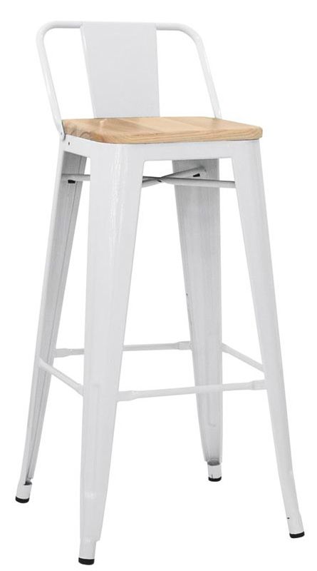 Taburete Twist con estructura y respaldo de metal pintado y asiento de madera