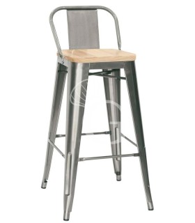 Taburete Brera con estructura y respaldo de metal pintado y asiento de madera
