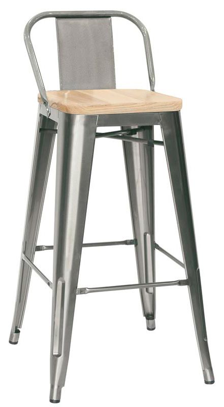 Taburete Brera con estructura y respaldo de metal pintado y asiento de madera